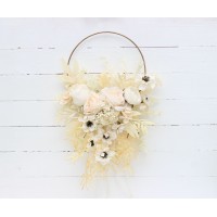 Flower hoop in champagne ivory cream  colors. Alternative bridesmaid bouquet. 5206