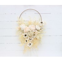 Flower hoop in champagne ivory cream  colors. Alternative bridesmaid bouquet. 5206