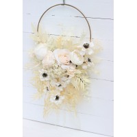 Flower hoop in champagne ivory cream  colors. Alternative bridesmaid bouquet. 5206