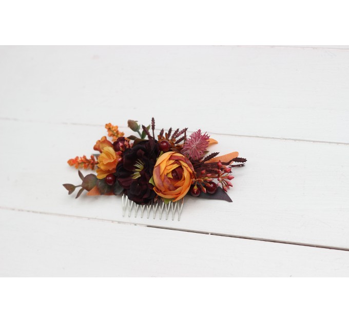 Flower comb in rust burgundy cinnamon orange color scheme. Wedding accessories for hair. Bridal flower comb. Bridesmaid floral comb. 0033