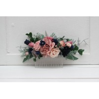 Flower comb in dusty rose navy blue color scheme. Wedding accessories for hair. Bridal flower comb. Bridesmaid floral comb. 5216