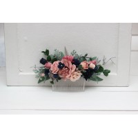 Flower comb in dusty rose navy blue color scheme. Wedding accessories for hair. Bridal flower comb. Bridesmaid floral comb. 5216