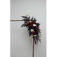  Flower arch arrangement in purple black rust gold colors.  Arbor flowers. Floral archway. Faux flowers for wedding arch. 5014 v2
