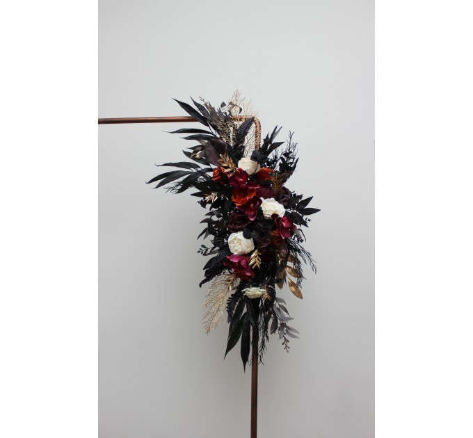 Flower Arch Arrangement in Purple, Black, Rust & Gold | Faux Floral Archway for Wedding