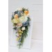 Spring & Summer Wedding Bouquets in Peach, Yellow & Dusty Blue | Faux Cascading Bridal & Bridesmaid Bouquets