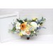 Spring & Summer Wedding Bouquets in Peach, Yellow & Dusty Blue | Faux Cascading Bridal & Bridesmaid Bouquets