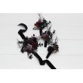 Wedding Boutonnieres & Wrist Corsage in Silver, Black & Purple | Faux Flower Accessories