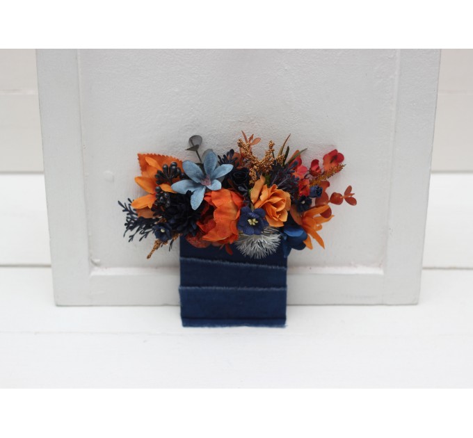 Pocket Boutonniere in Navy Blue & Rust | Square Flower Accessories