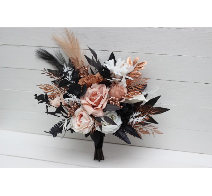Wedding bouquets in dusty rose black cinnamon white colors. Bridal bouquet. Faux bouquet. Bridesmaid bouquet. 5203