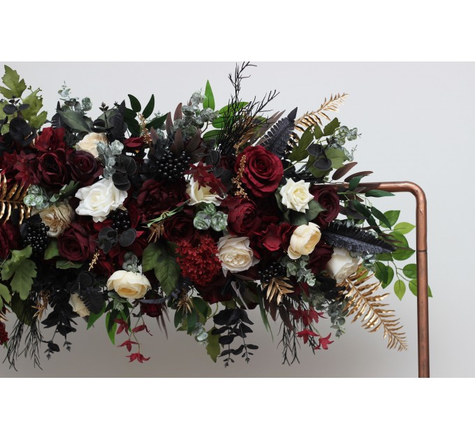 Flower Arch Arrangement in Burgundy, Black, Gold & Ivory | Faux Floral Archway for Wedding