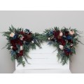 Set of 2 Flower Arch Arrangements in Burgundy, Navy Blue & Blush Pink | Faux Floral Archway for Wedding