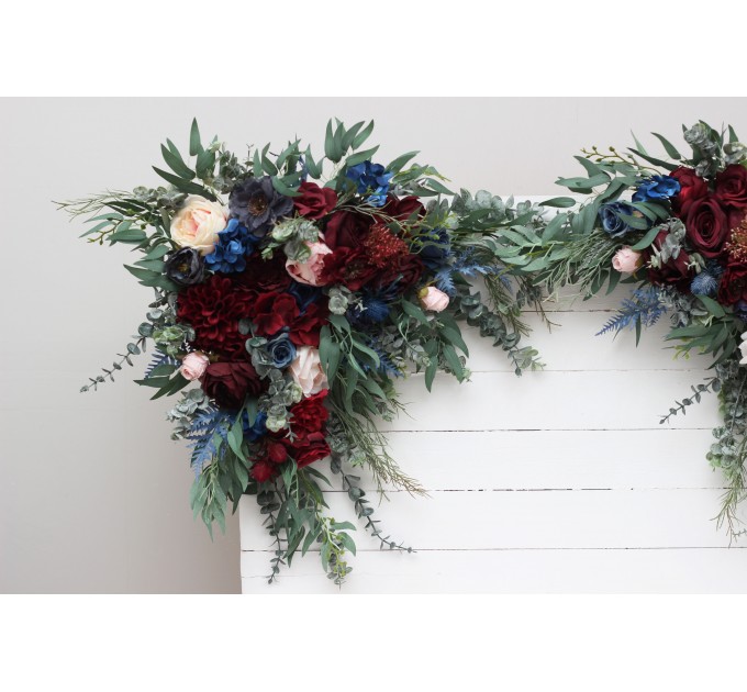 Set of 2 Flower Arch Arrangements in Burgundy, Navy Blue & Blush Pink | Faux Floral Archway for Wedding