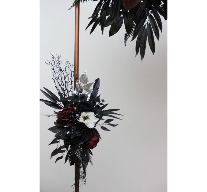 Flower Arch Arrangement in Deep Purple, Black, Silver & White | Faux Floral Archway for Wedding
