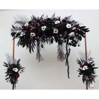  Flower arch arrangement in deep purple black silver white colors.  Arbor flowers. Floral archway. Faux flowers for wedding arch. 5125