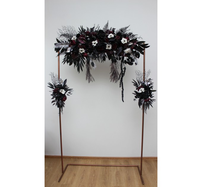 Flower Arch Arrangement in Deep Purple, Black, Silver & White | Faux Floral Archway for Wedding