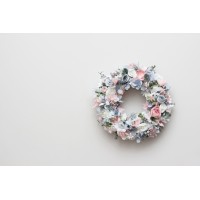 Flower wreath. Wall decor. Wedding decor. All season wreath. Home decor. Lantern flowers. Blush pink  and dusty blue wreath. 5131-2