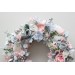 Flower wreath. Wall decor. Wedding decor. All season wreath. Home decor. Lantern flowers. Blush pink  and dusty blue wreath. 5131-2