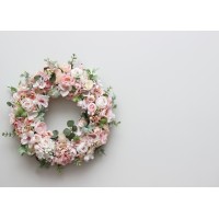Flower wreath. Wall decor. Wedding decor. All season wreath. Home decor. Lantern flowers. Blush pink wreath.05131-1