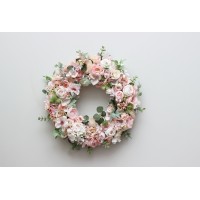 Flower wreath. Wall decor. Wedding decor. All season wreath. Home decor. Lantern flowers. Blush pink wreath.05131-1