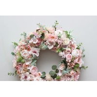 Flower wreath. Wall decor. Wedding decor. All season wreath. Home decor. Lantern flowers. Blush pink wreath.05131-1