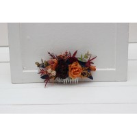 Flower comb in rust orange burgundy navy blue color scheme. Wedding accessories for hair. Bridal flower comb. Bridesmaid floral comb. 0043