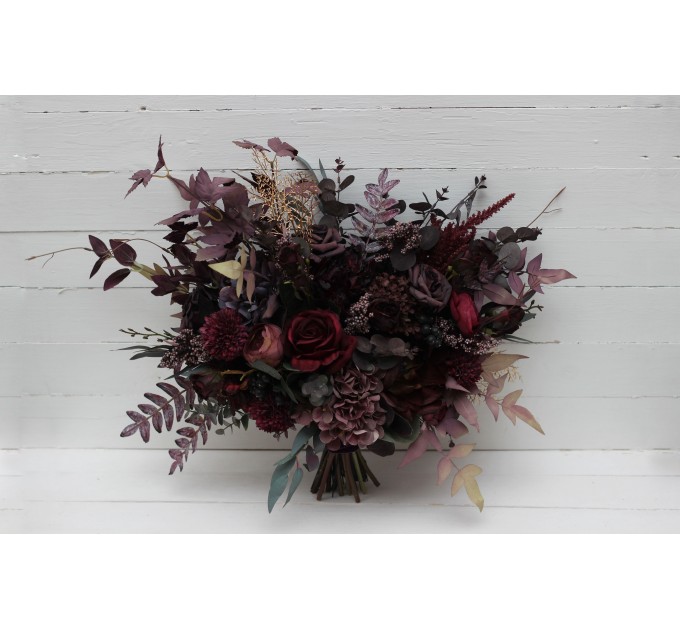 Wedding Bouquets in Deep Purple & Burgundy | Cascading Faux Bridal & Bridesmaid Bouquets