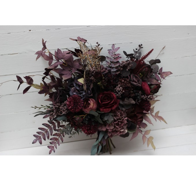 Wedding Bouquets in Deep Purple & Burgundy | Cascading Faux Bridal & Bridesmaid Bouquets