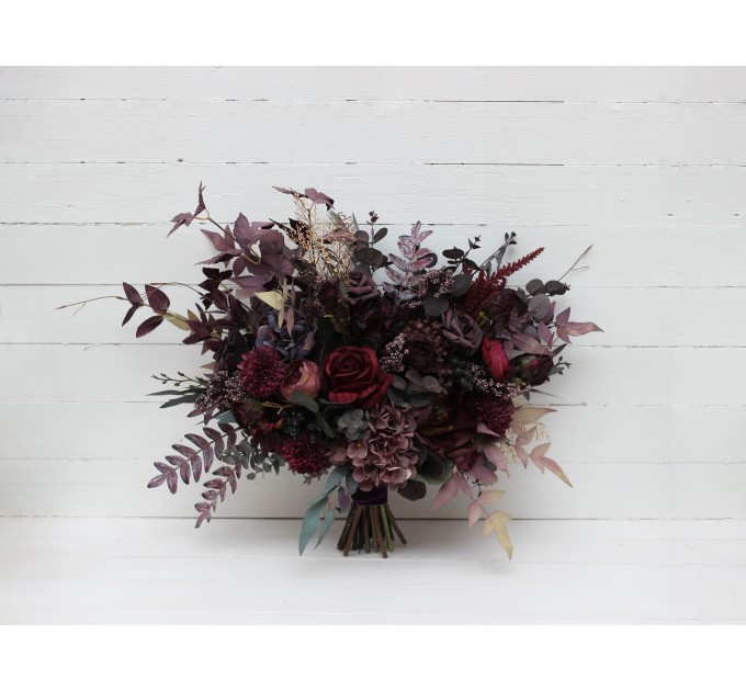 Wedding Bouquets in Deep Purple & Burgundy | Cascading Faux Bridal & Bridesmaid Bouquets
