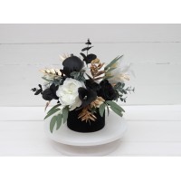 White black gold centerpiece. Table decor. Wedding flowers in box. 5065