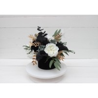 White black gold centerpiece. Table decor. Wedding flowers in box. 5065