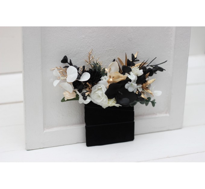 Pocket Boutonniere in White, Black & Gold | Faux Flower Accessories