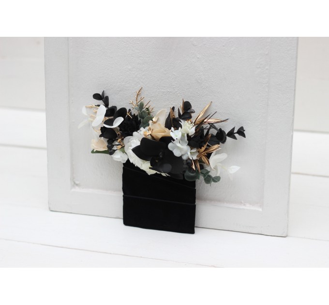Pocket Boutonniere in White, Black & Gold | Faux Flower Accessories