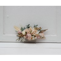 Flower comb in blush pink beige cream color scheme. Wedding accessories for hair. Bridal flower comb. Bridesmaid floral comb. 5132