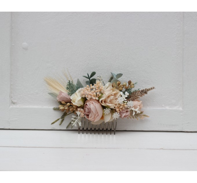 Flower comb in blush pink beige cream color scheme. Wedding accessories for hair. Bridal flower comb. Bridesmaid floral comb. 5132