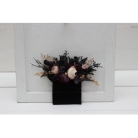 Pocket boutonniere in deep purple black gold beige color scheme. Flower accessories. 5194
