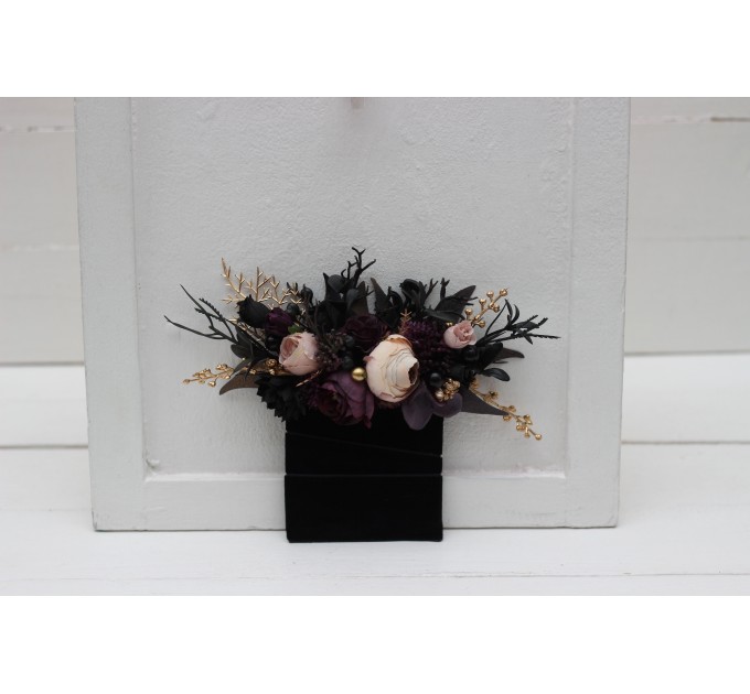 Pocket Boutonniere in Deep Purple, Black, Gold & Beige | Faux Flower Accessories
