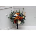 Bridesmaid & Small Bridal Bouquet in Burnt Orange, Ivory & Navy Blue | Faux Boho Fall Wedding Flowers