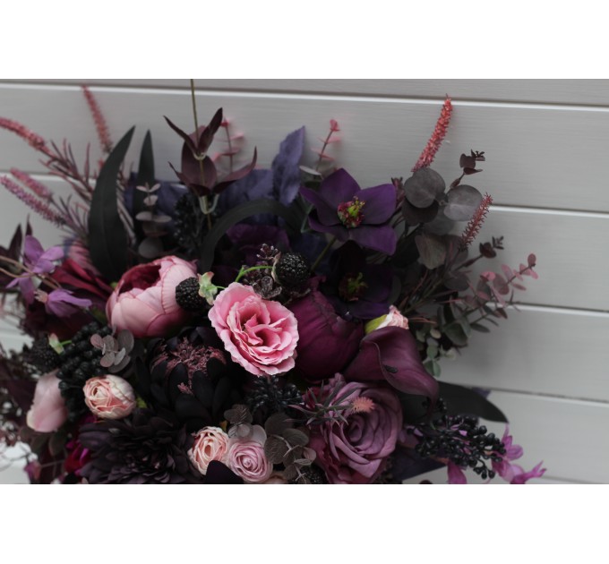 Wedding Bouquets in Deep Purple, Fuchsia & Candy Pink | Cascading Faux Bridal & Bridesmaid Bouquets