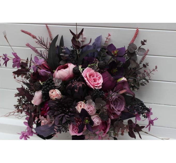 Wedding Bouquets in Deep Purple, Fuchsia & Candy Pink | Cascading Faux Bridal & Bridesmaid Bouquets