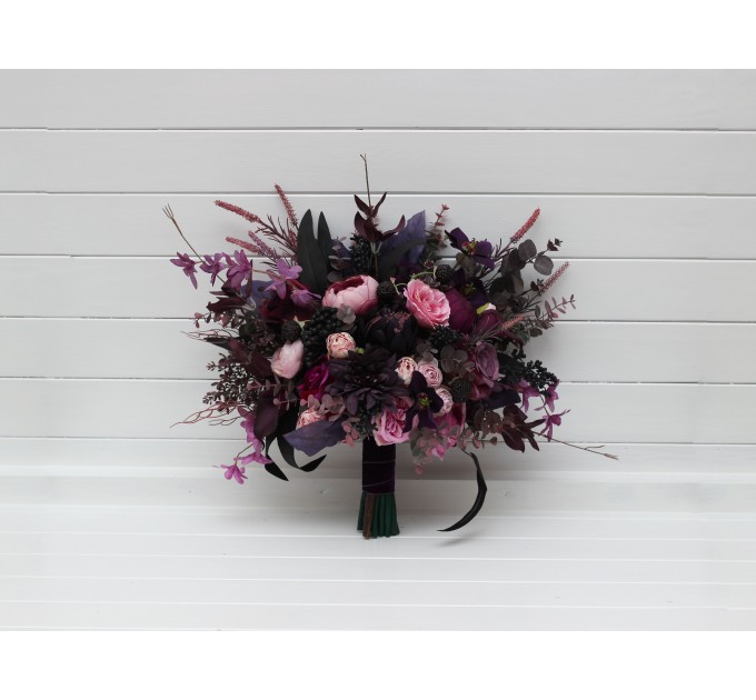Wedding Bouquets in Deep Purple, Fuchsia & Candy Pink | Cascading Faux Bridal & Bridesmaid Bouquets