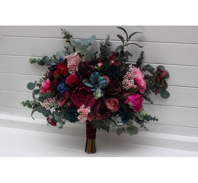 Jewel-Tone Wedding Bouquets in Emerald Green, Purple, Magenta & Teal | Faux Bridal & Bridesmaid Bouquets