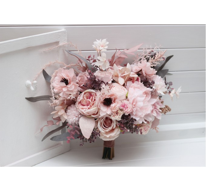 Wedding Bouquets in Dusty Pink & Blush Pink | Cascading Faux Bridal & Bridesmaid Bouquets
