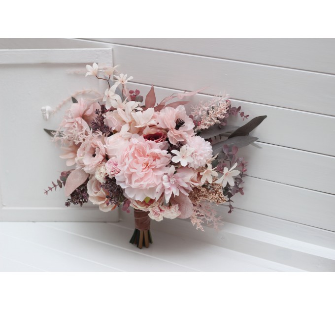Wedding Bouquets in Dusty Pink & Blush Pink | Cascading Faux Bridal & Bridesmaid Bouquets