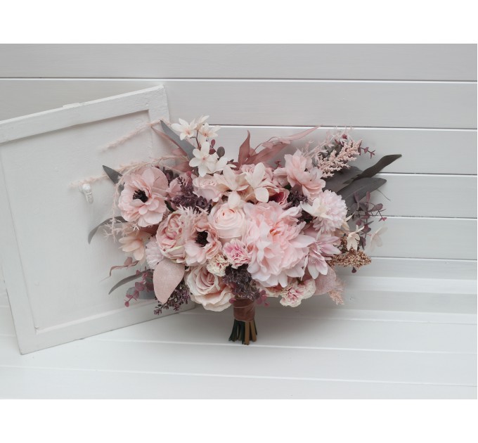 Wedding Bouquets in Dusty Pink & Blush Pink | Cascading Faux Bridal & Bridesmaid Bouquets