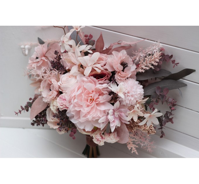 Wedding Bouquets in Dusty Pink & Blush Pink | Cascading Faux Bridal & Bridesmaid Bouquets