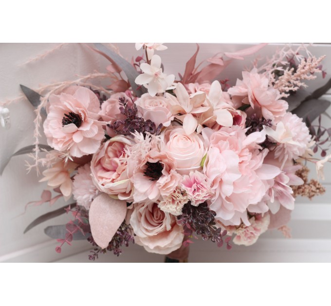 Wedding Bouquets in Dusty Pink & Blush Pink | Cascading Faux Bridal & Bridesmaid Bouquets