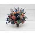 Wedding Bouquets in Navy Blue & Dusty Rose | Cascading Faux Bridal & Bridesmaid Bouquets