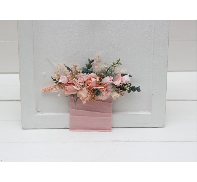 Pocket Boutonniere in Dusty Pink, Blush Pink & Cream | Square Faux Flower Accessories