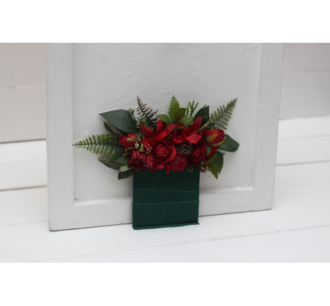 Red Roses Pocket Boutonniere for Winter & Christmas Weddings | Square Faux Flower Accessories