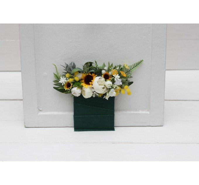 Sunflower Pocket Boutonniere in Yellow & White | Square Faux Flower Accessories